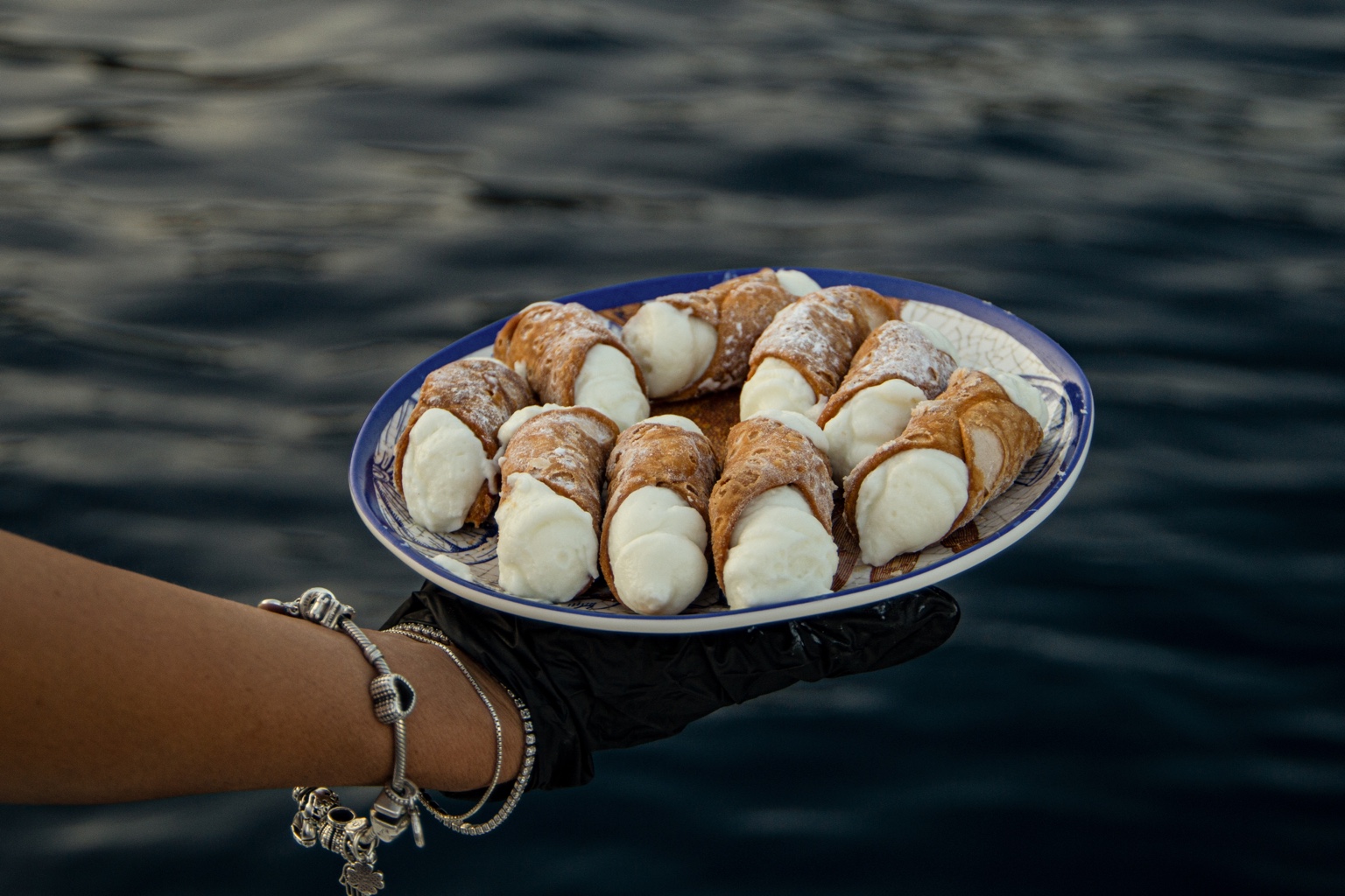 A platter of filled Sicilian cannoli
